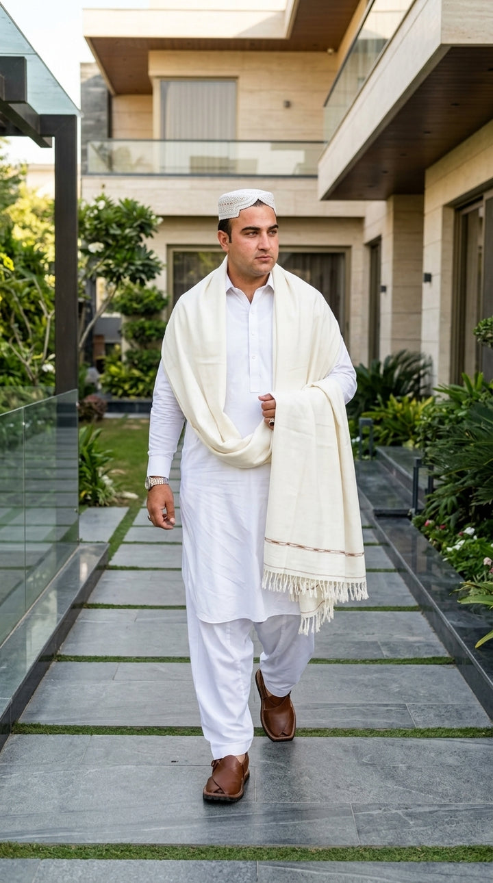 Pure Wool Islampuri White Shawl