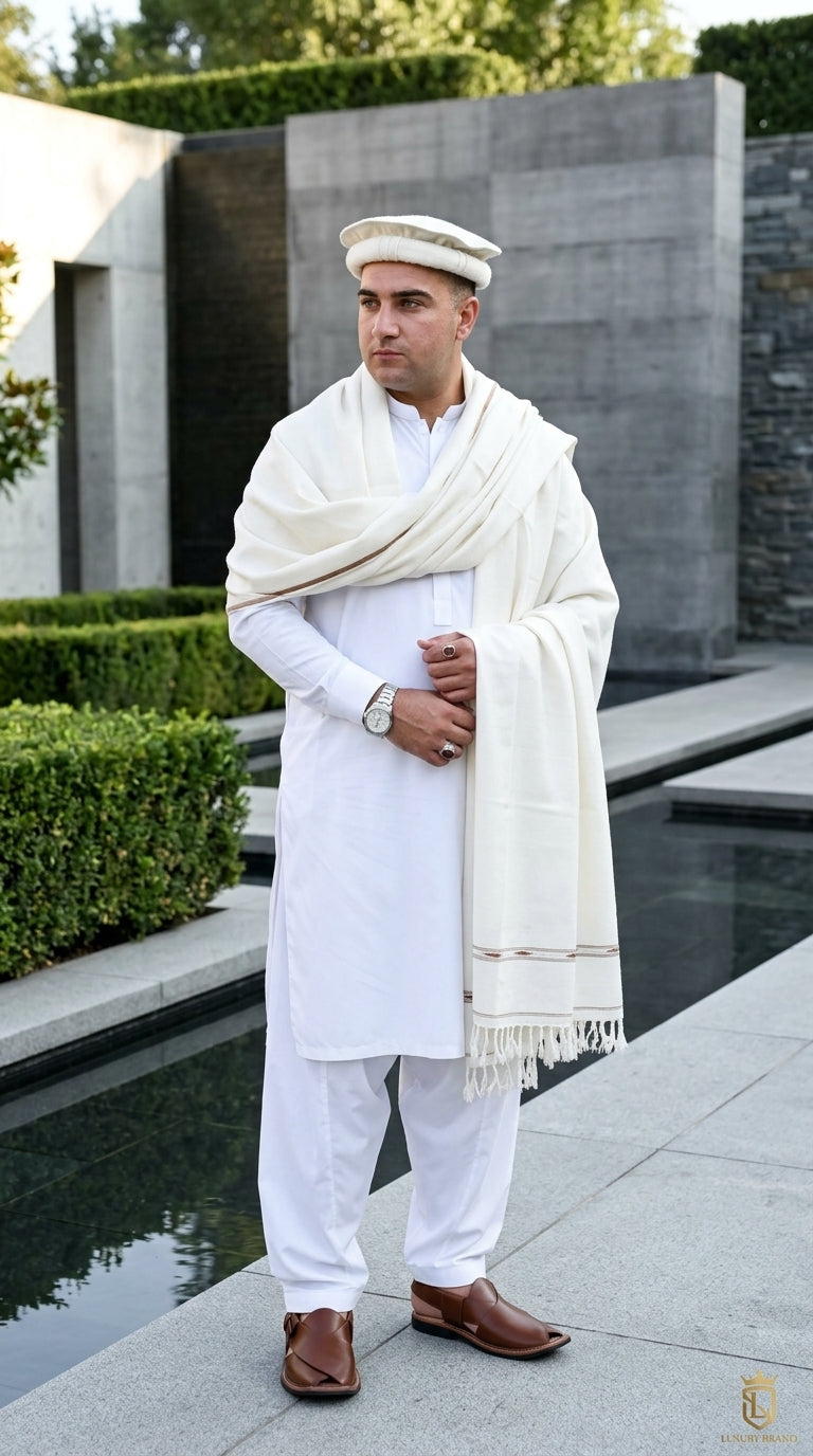 Pure Wool Islampuri White Shawl