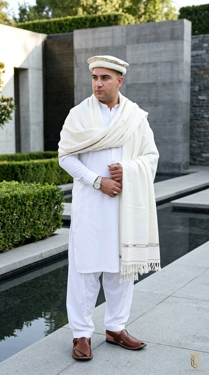 Pure Wool Islampuri White Shawl